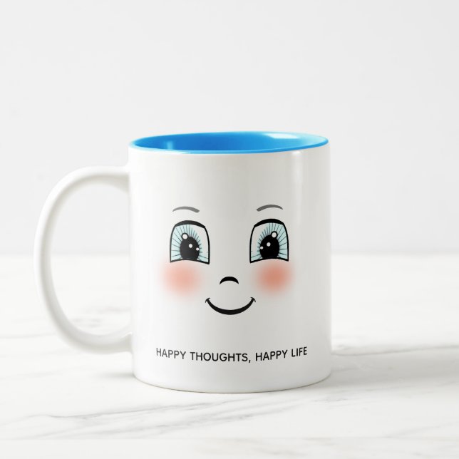 Caneca De Café Em Dois Tons Rosto feliz bonito com texto personalizado (Esquerda)