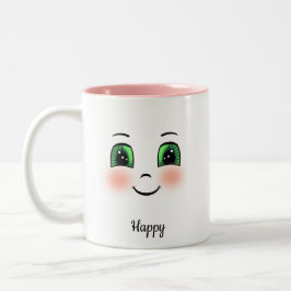 Caneca De Café Em Dois Tons Rosto feliz, branco e esbranquiçado
