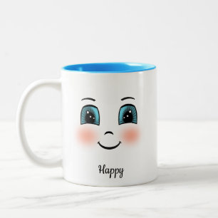 Caneca De Café Em Dois Tons Rosto feliz, branco e esbranquiçado
