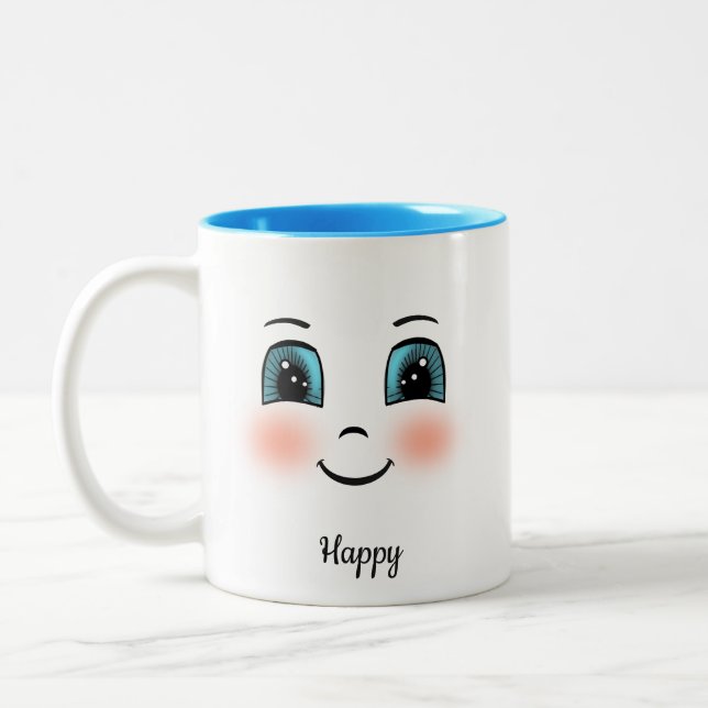 Caneca De Café Em Dois Tons Rosto feliz, branco e esbranquiçado (Esquerda)