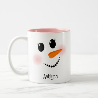Caneca De Café Em Dois Tons Rosto Feliz de Boneco de Neve Cílios Rosa Personal