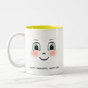 Caneca De Café Em Dois Tons Rosto feliz fofo com texto personalizado
