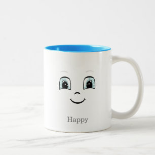 Caneca De Café Em Dois Tons Rosto feliz fofo em branco