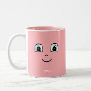 Caneca De Café Em Dois Tons Rosto Feliz Rosa com Texto Personalizado & Monogra