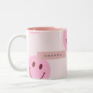 Caneca De Café Em Dois Tons Rosto Sorridente Rosa Pastel Personalizado