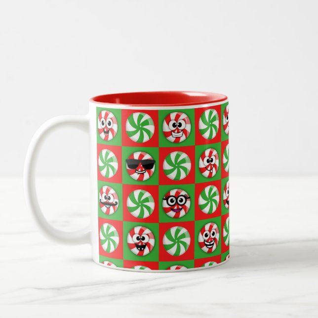 Caneca De Café Em Dois Tons Rostos de Candies de Natal (Esquerda)