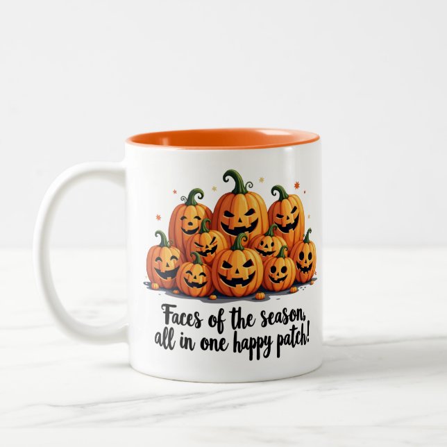 Caneca De Café Em Dois Tons Rostos de Pumpkin Felizes (Esquerda)