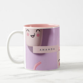 Caneca De Café Em Dois Tons Rostos de Taça Smoothie de Kawaii Pastel Cute Pers