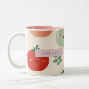 Caneca De Café Em Dois Tons Rostos de Tomate Kawaii Pastel Cute Personalizados