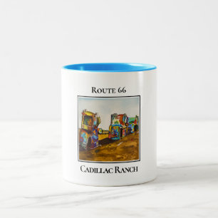 Caneca De Café Em Dois Tons Rota 66, Cadillac Ranch, Amarillo Texas