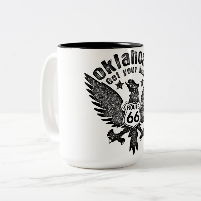 Caneca De Café Em Dois Tons Rota 66 Oklahoma Get Your Kicks (Frente Esquerda)