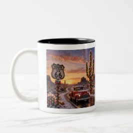 Caneca De Café Em Dois Tons Rota Personalizada 66 Luzes de Cacto de Caminhonet
