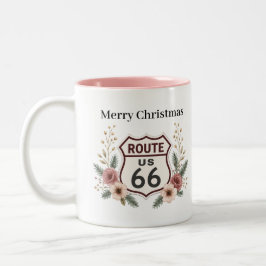 Caneca De Café Em Dois Tons Rotas Vintage 66 Manhãs de Café Floral de Natal 