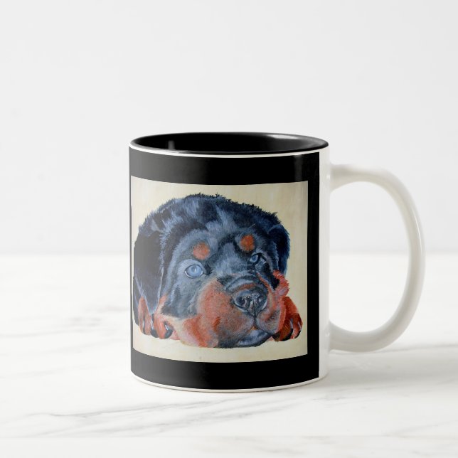 Caneca De Café Em Dois Tons Rottweiler Puppy Retrato Artístico Pet (Direita)