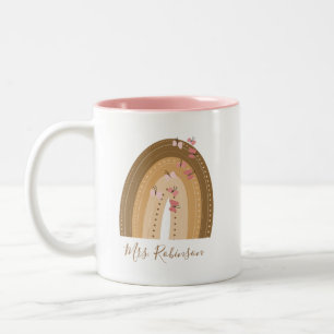 Caneca De Café Em Dois Tons Rótulo Borboletas Arco-íris Nome do Professor  
