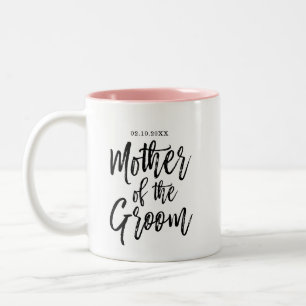 Caneca De Café Em Dois Tons Rótulo de Mãe do Noivo em Letra de Pincel Moderna