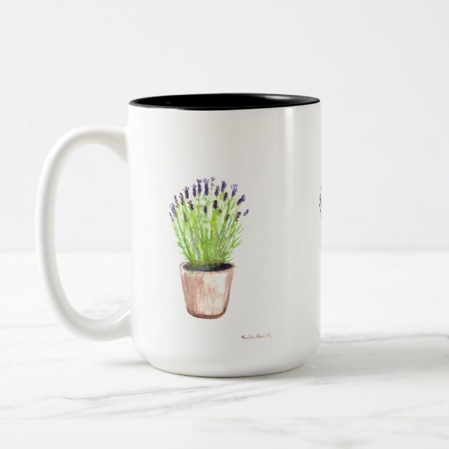 Caneca De Café Em Dois Tons roxo rústico de pote de erva lavanda (Esquerda)