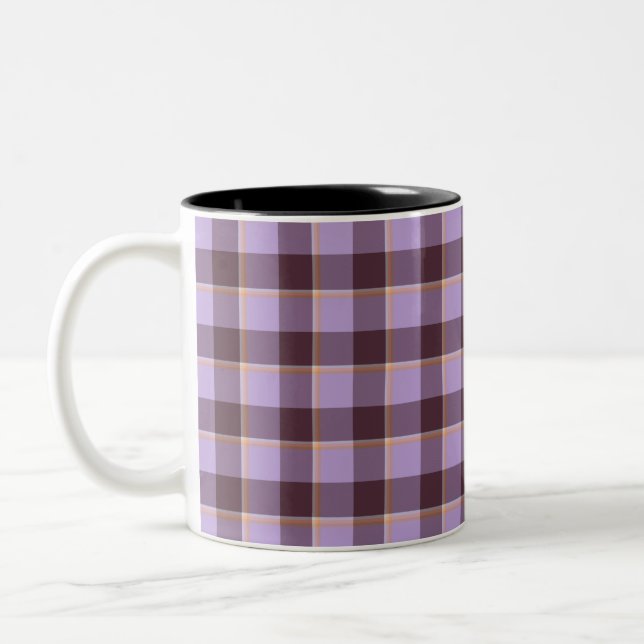 Caneca De Café Em Dois Tons Roxo Xadrez Bege Claro e Marrom Intenso (Esquerda)