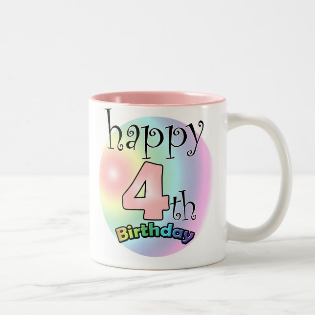 Caneca De Café Em Dois Tons Roze Happy 4.º Aniversário (Direita)