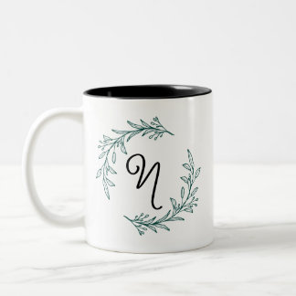 Caneca De Café Em Dois Tons Rua Inicial do Nome Personalizado Rustic Evergreen