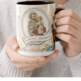 Caneca De Café Em Dois Tons Rua: Joseph Jesus Vintage - Memória de Oração Cató