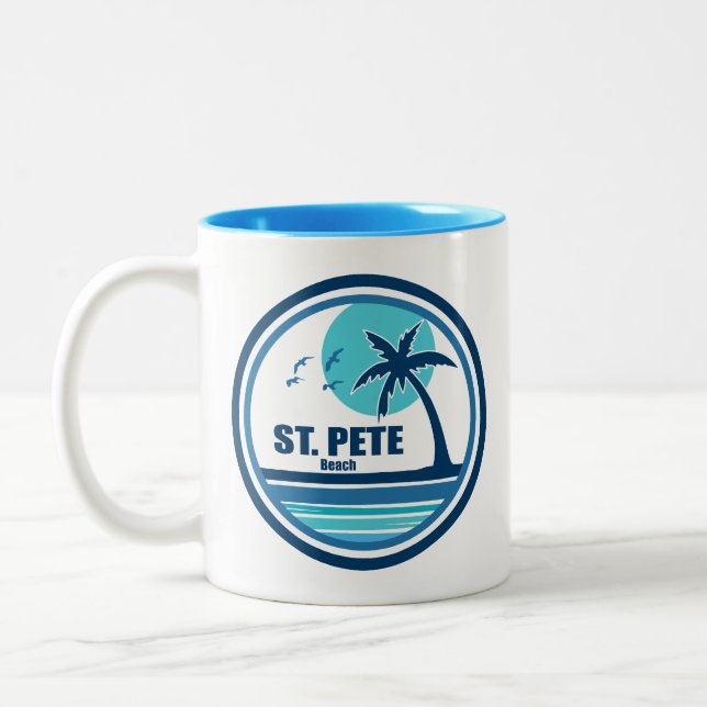 Caneca De Café Em Dois Tons Rua. Pete Beach Flórida Palm Tree Birds (Esquerda)