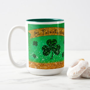 Caneca De Café Em Dois Tons Rua Verde, Dia de Patrick com Shamrock e Glitter