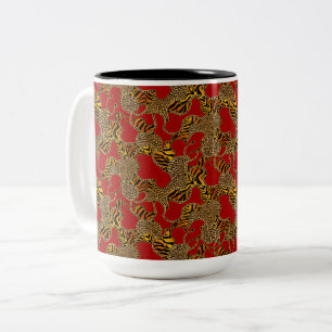 Caneca De Café Em Dois Tons Rubi Leopardo Dourado Barroco Luxo