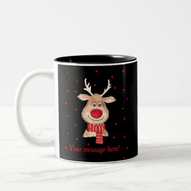 Caneca De Café Em Dois Tons Rudolph reindeer em aquarela personalizado (Esquerda)