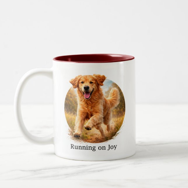 Caneca De Café Em Dois Tons Running on Joy Golden Retriever (Esquerda)