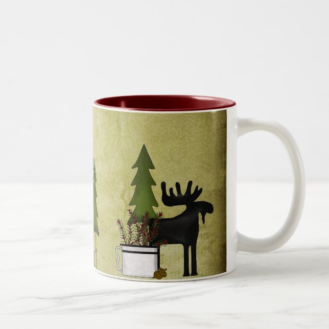 Caneca De Café Em Dois Tons Rustic Mountain Country Silhouette Moose (Direita)