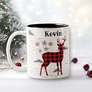Caneca De Café Em Dois Tons Rustic Red Buffalo Xadrez Snowflakes Nome