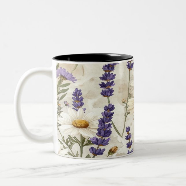 Caneca De Café Em Dois Tons Rustic Wildflowers Pillow & Mug - Lavender Sage Fl (Esquerda)