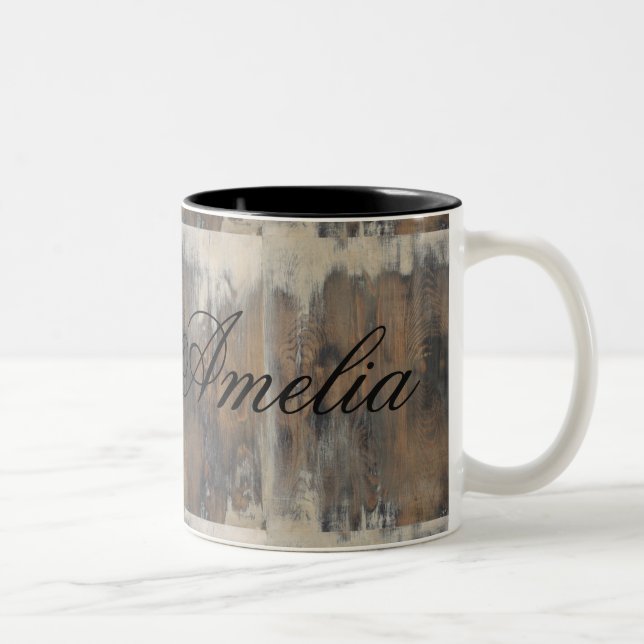 Caneca De Café Em Dois Tons rústico, vestido, madeira, marrom, parede, (Direita)