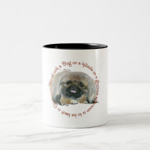 Caneca De Café Em Dois Tons Sabedoria Pequinês - Sentar com um Cão numa Encost