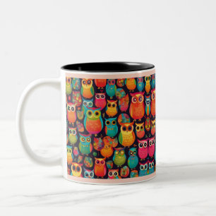 Caneca De Café Em Dois Tons Sábias corujas, cores brilhantes
