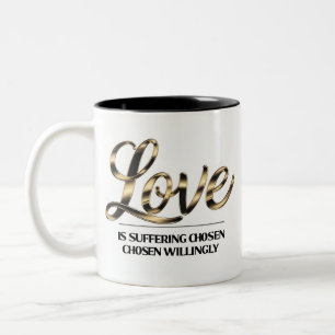 Caneca De Café Em Dois Tons Saco de mão com Citação de Amor em Folha de Ouro é