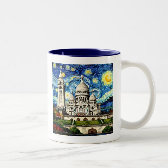 Caneca De Café Em Dois Tons Sacre-Coeur Paris France Starry Night (Direita)