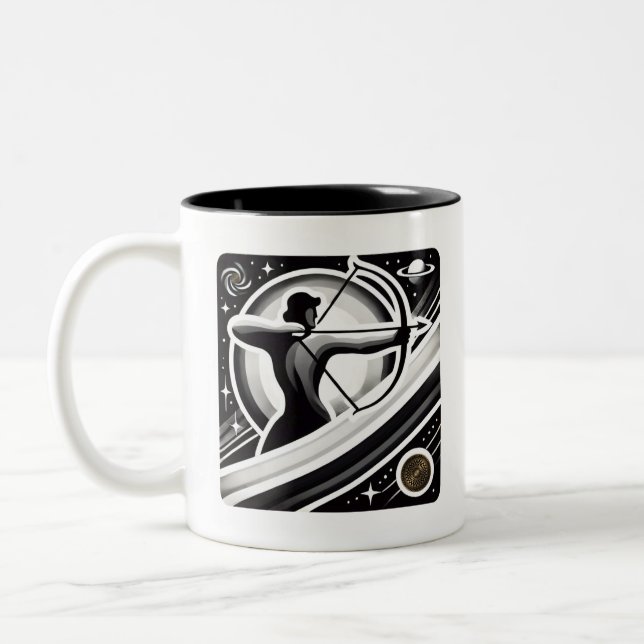 Caneca De Café Em Dois Tons Sagitário Negro e Branco Zodiac (Esquerda)