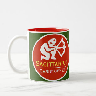 Caneca De Café Em Dois Tons Sagittarius Zodiac Star Sign com nome de propriet