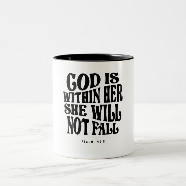 Caneca De Café Em Dois Tons Salmo 46:5 Deus Dentro Dela - Citação Cristã (Centro)