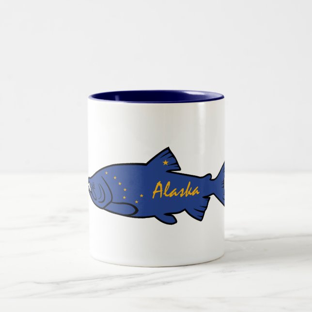 Caneca De Café Em Dois Tons Salmões de Alaska dos peixes (Centro)