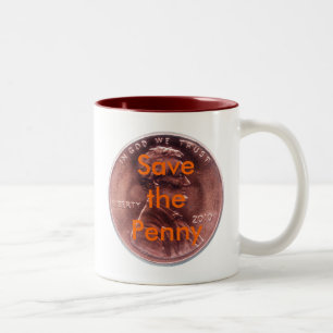Caneca De Café Em Dois Tons Salvar a moeda de um centavo