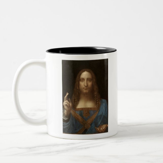 Caneca De Café Em Dois Tons Salvator Mundi , pintura de Cristo,Vinci (Esquerda)