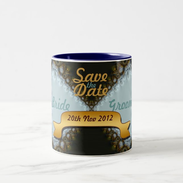 Caneca De Café Em Dois Tons Salve a data de casamento Lace Mug (Centro)