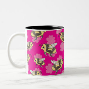 Caneca De Café Em Dois Tons Salve as abelhas em florais rosa