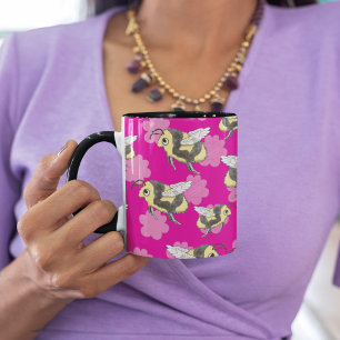 Caneca De Café Em Dois Tons Salve as abelhas flores rosa