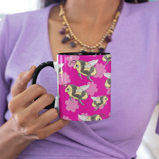 Caneca De Café Em Dois Tons Salve as abelhas flores rosa (Criador carregado)
