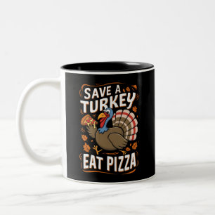 Caneca De Café Em Dois Tons Salve Uma Pizza De Pizza Engraçado Fodora De Ação