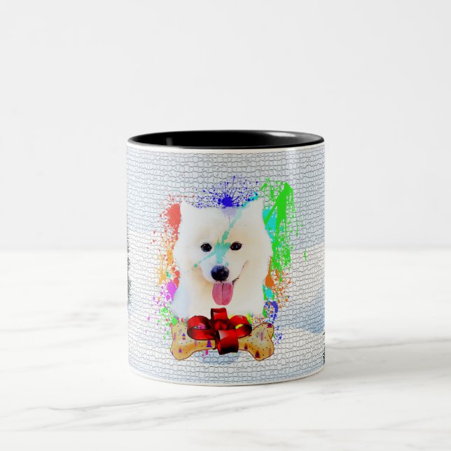 Caneca De Café Em Dois Tons Samoyed Engraçado e Fofo no Natal (Centro)